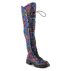 Anthony Wang Colorful Snakeskin Print Over The Knee Boots